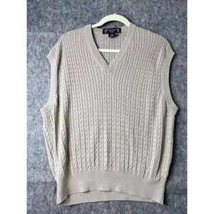 Monterey Club Sweater Vest Men's Large Beige Cable Knit Silk‎ Sleeveless V Neck